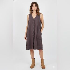 Gap Gray V-neck Khaki A-line Oversized Smock Dress with Pockets Size Medium